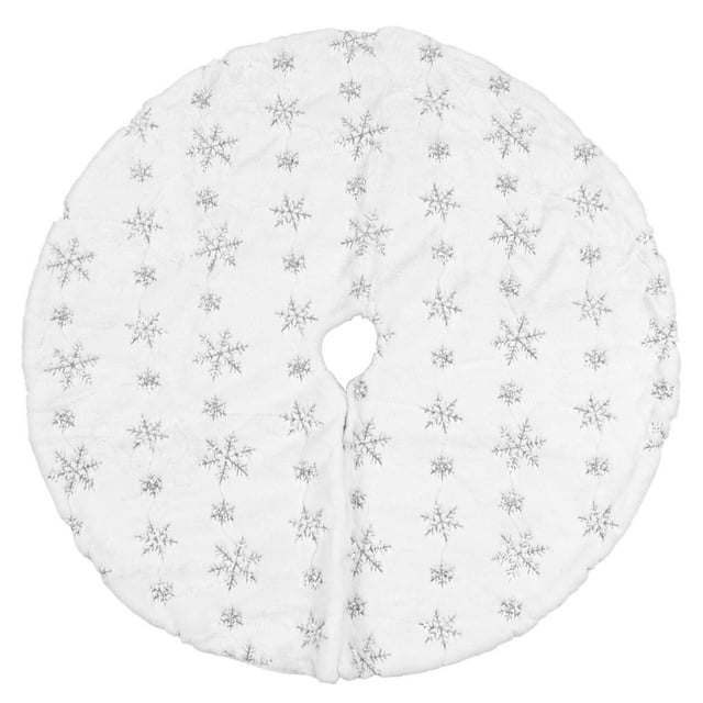 35.4in Christmas Tree Skirt Round Shape Soft Comfortable White Christmas Tree Stand Mat for Home Store Silver