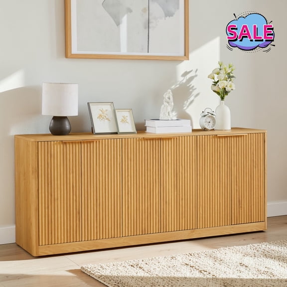 Hassch 67" Buffet Sideboard Cabinet with 6 Doors, Large Storage Cabinet, Modern Coffee Bar Cabinet, Cupboard for Kitchen, Entryway, Living Room, Dining Room, Natural