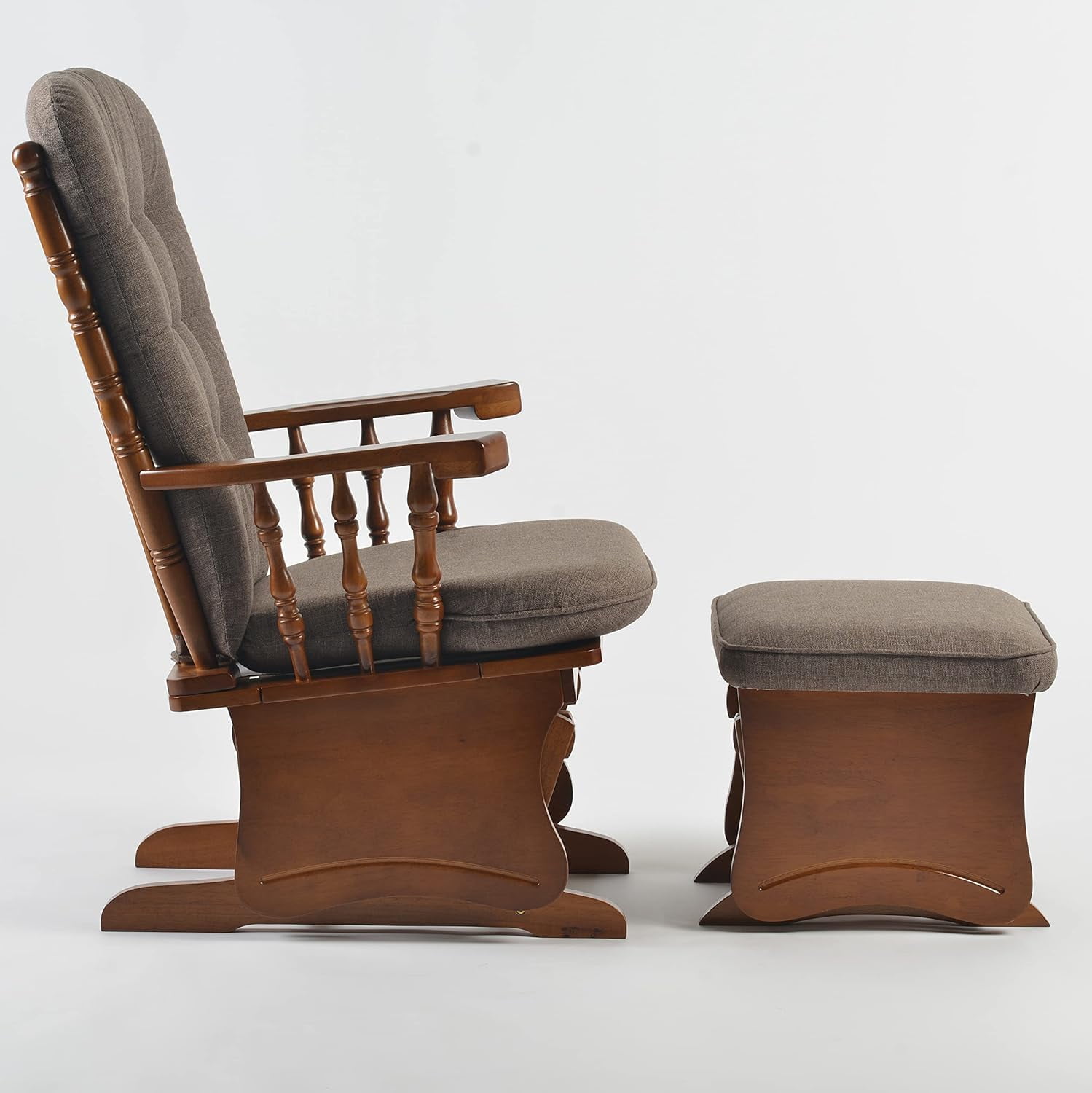 Dvasovio Nursery Collection Kids American Design Rubber Wood Glider Rocking Chair with Ottoman, Antique Brown