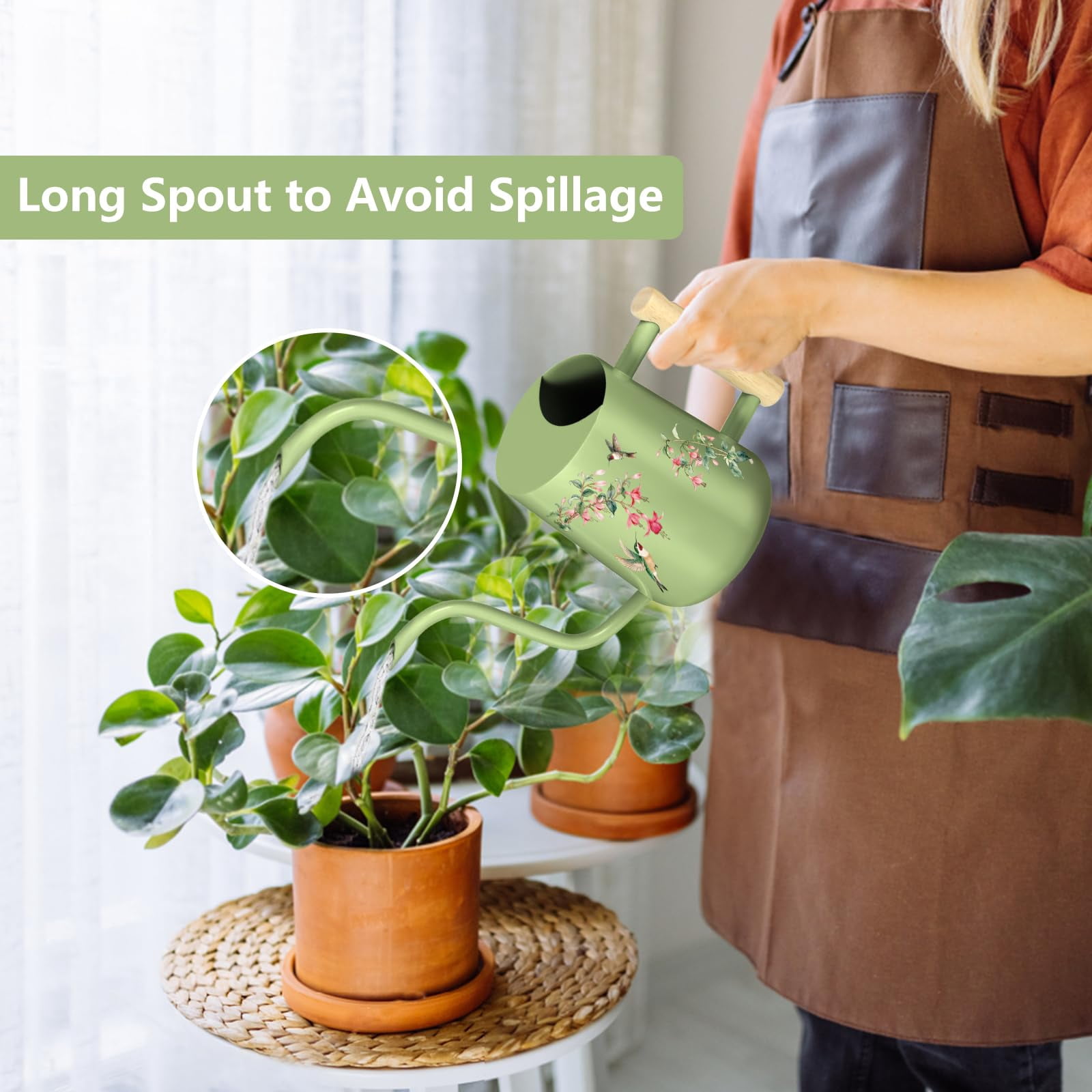 Watering Can Indoor Plants, 35oz Small Stainless Steel Metal Watering Can Modern Decorative Watering Pot with Long Spout for Indoor House Plant Bonsai Garden Flowers (Copper) - SAGA GREEN 1