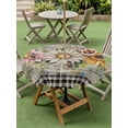 thumbnail image 4 of Outdoor Tablecloth with Umbrella Hole for Patio/Picnic/Party/Camping, Vintage Daisy Floral Waterproof Table Cloth Round Cover Washable, Spring Flowers Botanical Leaves Checkered Wooden (Dia 60"), 4 of 8