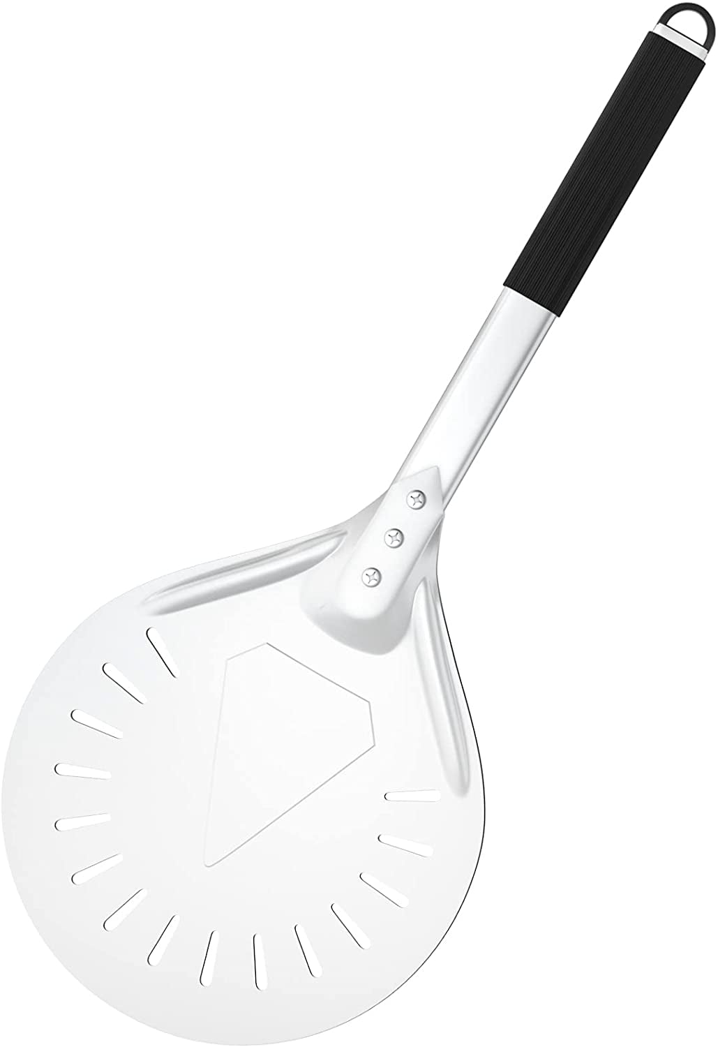 Pizza Turning Peel, 7" Perforated Aluminum Round Pizza Peel, 21.5 inch