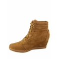 thumbnail image 3 of Peggy-53 Women's High Top Fashion Round Toe Lace Up Wedge Sneaker Shoes ( Tan, 6 ), 3 of 3