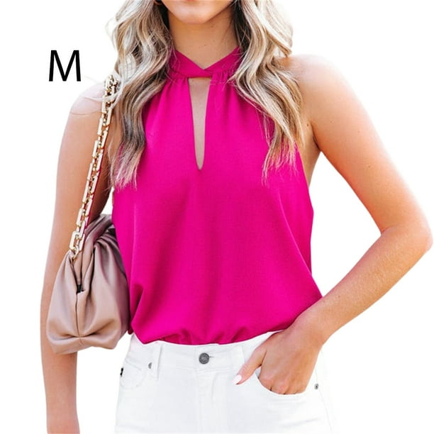 Blusa Sin mangas Minnieouse para mujer Cuello de corbata Playa Vacaciones  Oficina Noche elegante verano Blanco S