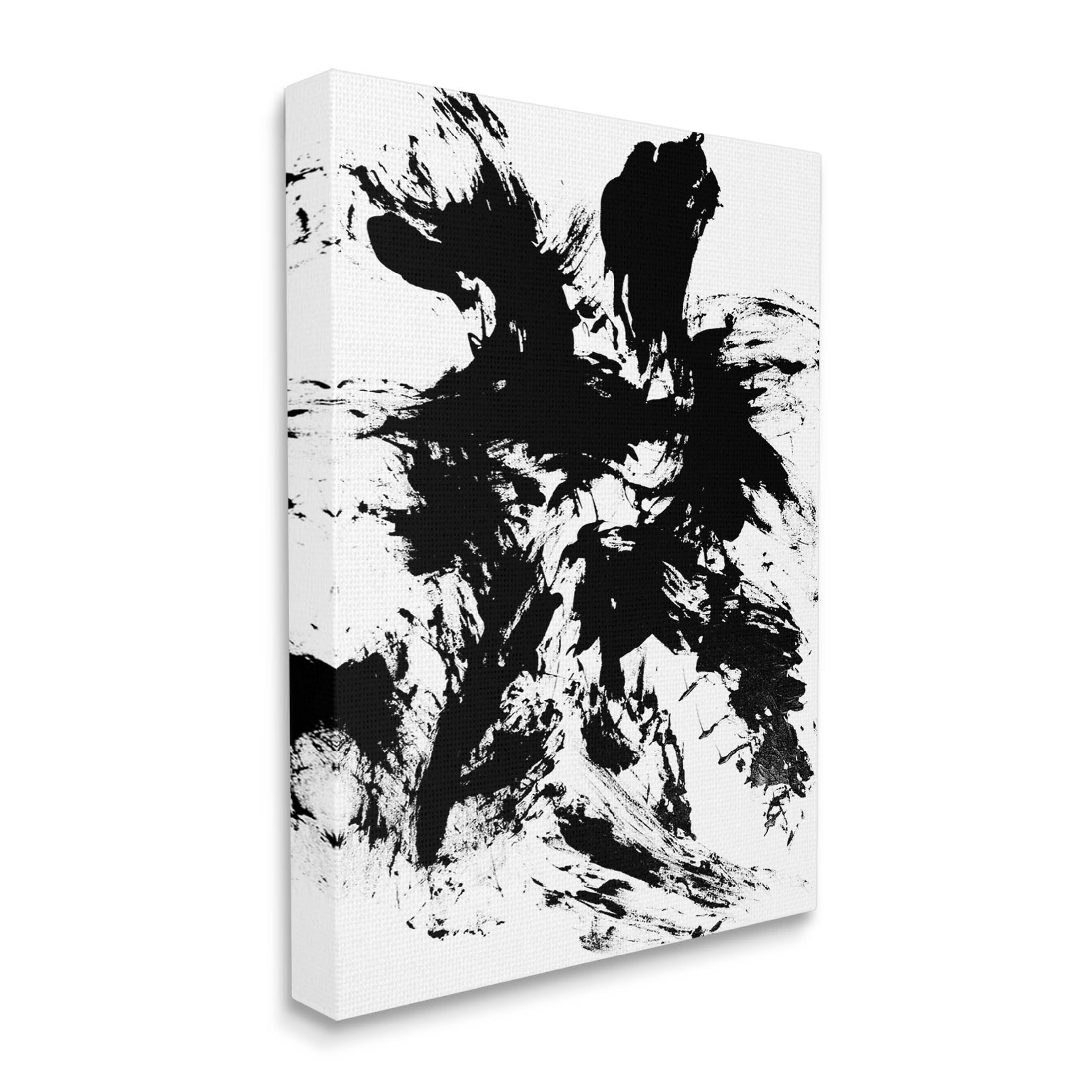Contemporary Black Ink Strokes Abstract Graphic Art Gallery Wrapped Canvas Print Wall Art