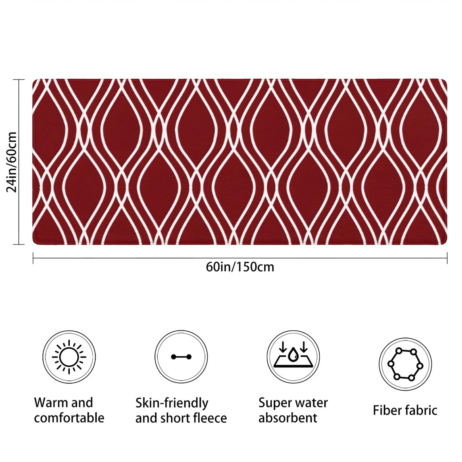 Burgundy and White Wavy Pattern Bathroom Rugs Mat,Non Slip Microfiber Bathroom Rug,Rubber Backing,Soft Bathroom Mats for Bathroom Floor,Tub and Shower,60x24in(150x60cm)