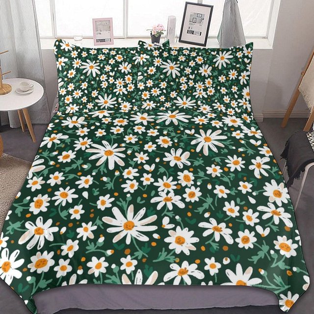 HAHDAXIA Flower Repeat Pattern Bedding Solid Comforter Set for All Seasons,3 Pieces(1 Comforter+2 Pillowcases),Soft Microfiber Bedding Set Queen(90"x90")