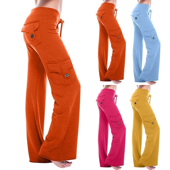 Yxbdin Womens Bell Bottom Long Pants Drawstring Low Rise Cargo Pants Slim Fit Fashion Clothing with Pockets Comfortable Casual Daily Wear
