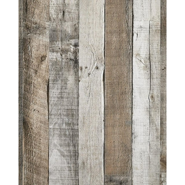 Yun-Aeon 17.3""X 1200""Papel De Contacto De Madera Natural Gris, Papel Tapiz Para Despegar Y Pegar, Autoadhesivo, Extraíble, Vintage, Papel De Pared De Imitación De Madera, Estante Para Tablones, Deco