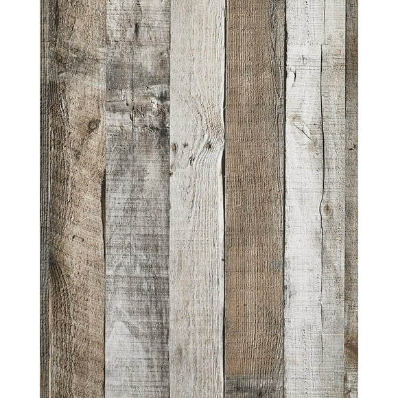 Yun-Aeon 17.3""X 1200""Papel De Contacto De Madera Natural Gris, Papel Tapiz Para Despegar Y Pegar, Autoadhesivo, Extraíble, Vintage, Papel De Pared De Imitación De Madera, Estante Para Tablones, Deco