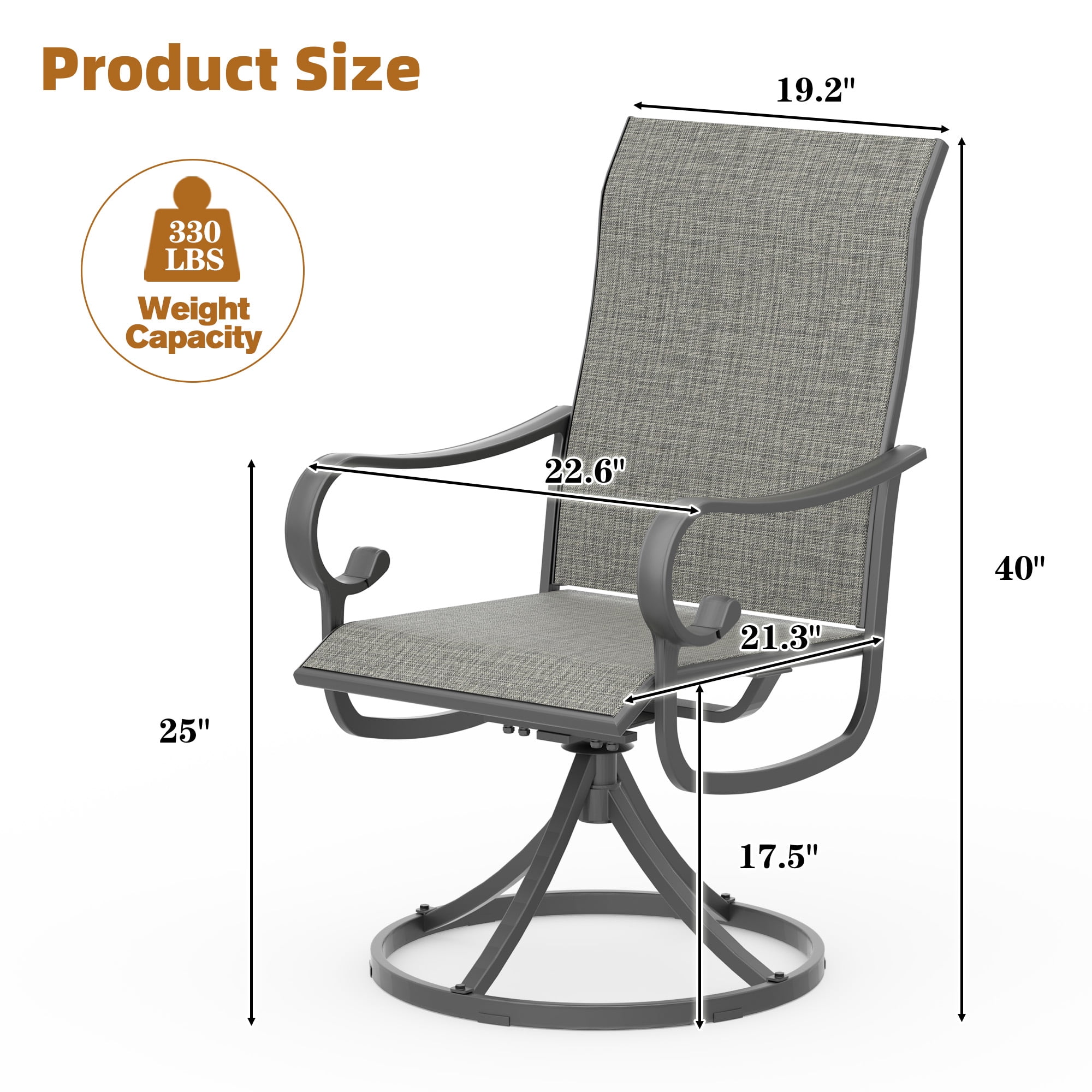 Zidtia Patio Swivel Rocker Chairs Set of 2, High Back Outdoor Dining Chairs with Sturdy Metal Frame, All-Weather Swivel Chairs,Gray