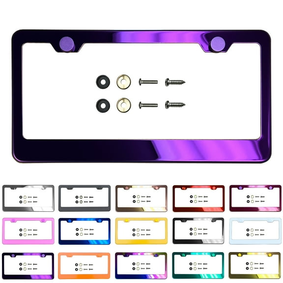 License Plate Frame Purple Mirror Chrome Electroplating Universal Fit Aluminum Screw On Cap Cover, T304 Stainless Steel, Rust Proof Weather Proof Steel Screws (Qty: 1 Frame)