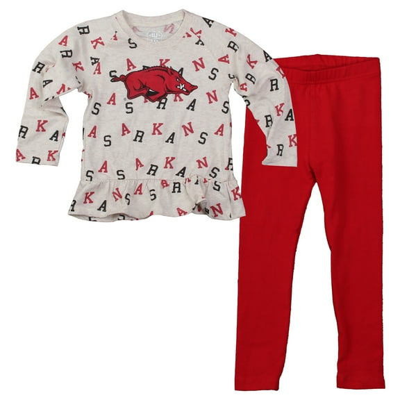Girls Toddler Wes & Willy Oatmeal Arkansas Razorbacks Ruffle Raglan Long Sleeve T-Shirt & Leggings Set