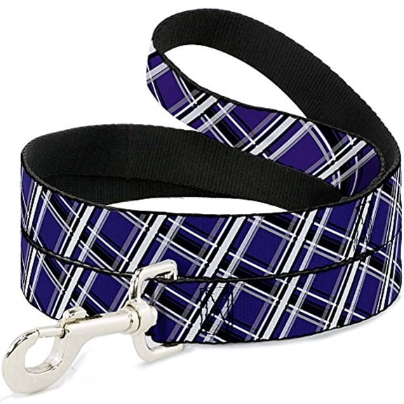 buckle-down "plaid x2 purple gray white black" dog leash