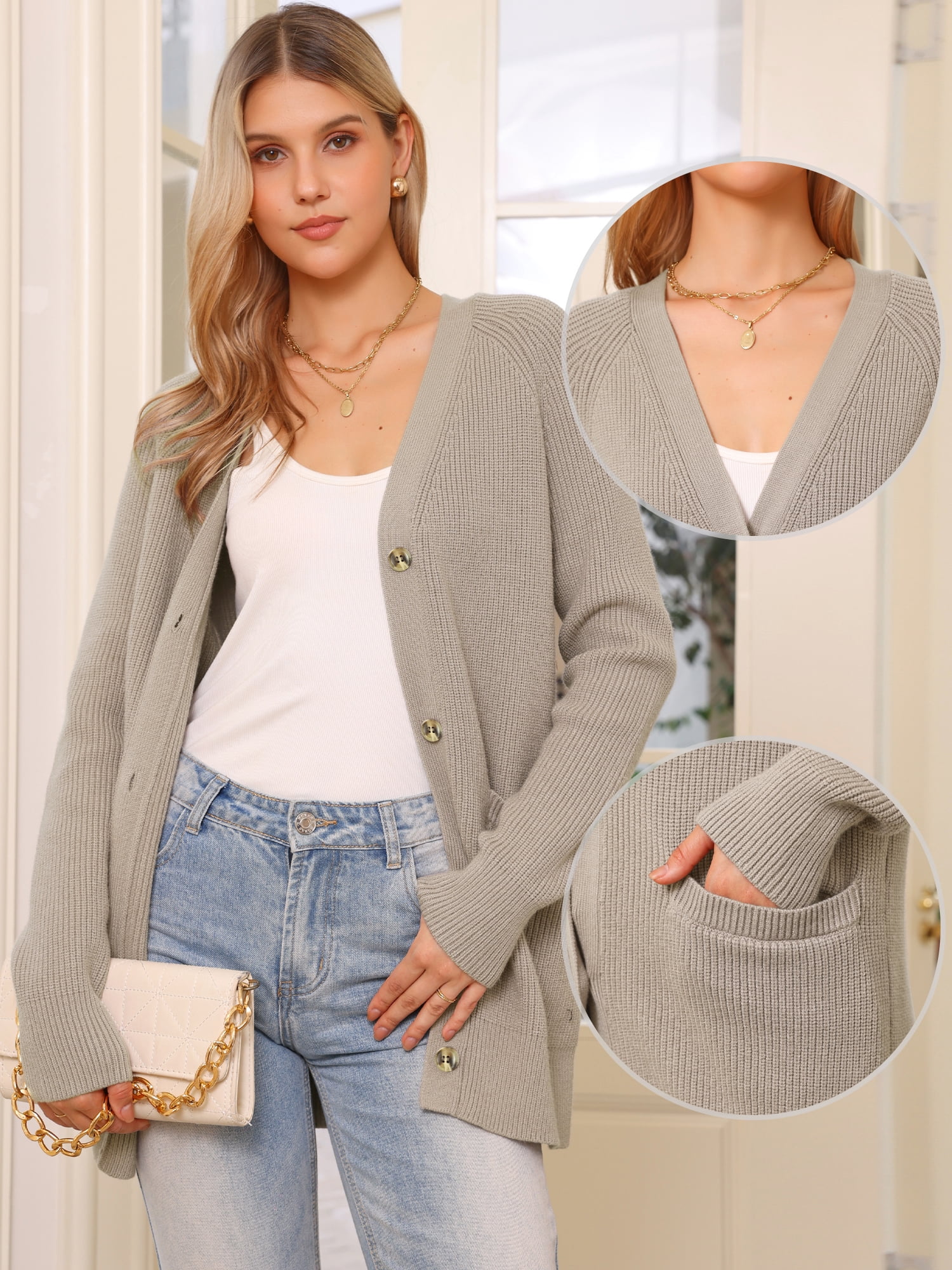 DARING DIVA Women's Open Front Button Down Cardigan Sweaters S Apricot
