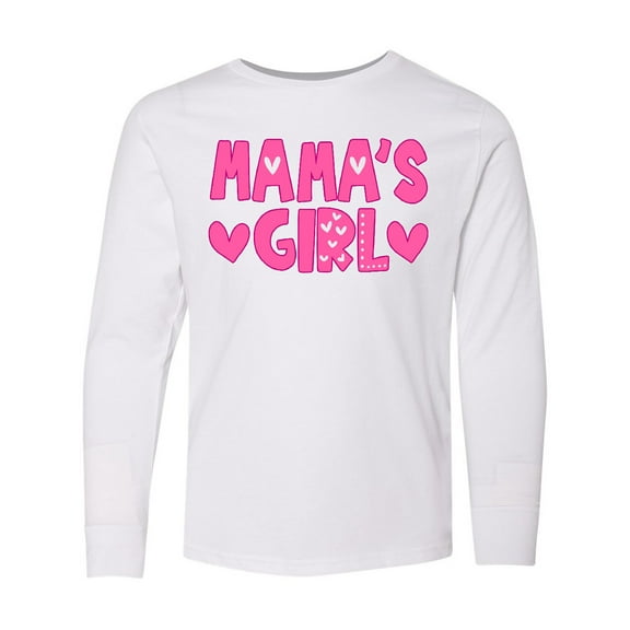 Inktastic Mama's Girl Pink with Hearts Long Sleeve Youth T-Shirt