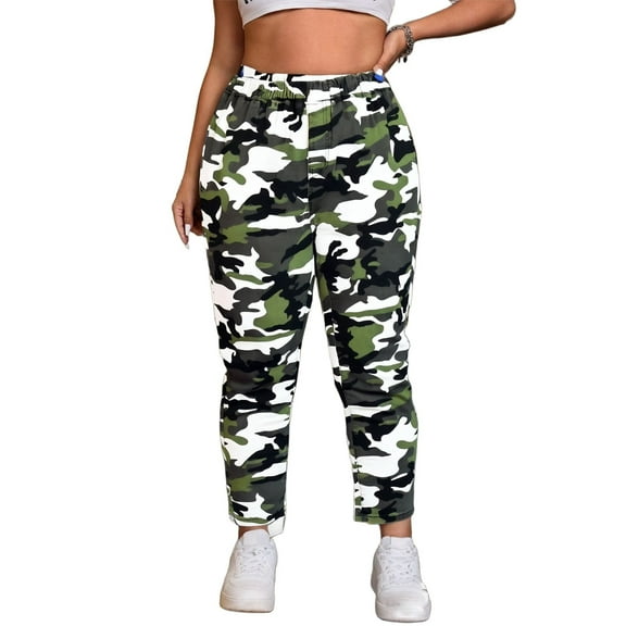 Women'S Plus Size Green Camouflage Work Pants, Trendy And Fashionable Street Camouflage Pants