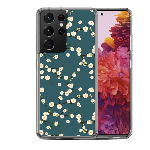 Shockproof Hybrid Bumper Phone Case for Samsung Galaxy S21 Ultra, by OneToughShield ® - Blossom Green