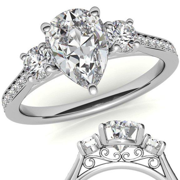 Auory Stylish Three Stone Ring for Women in White Gold Plated