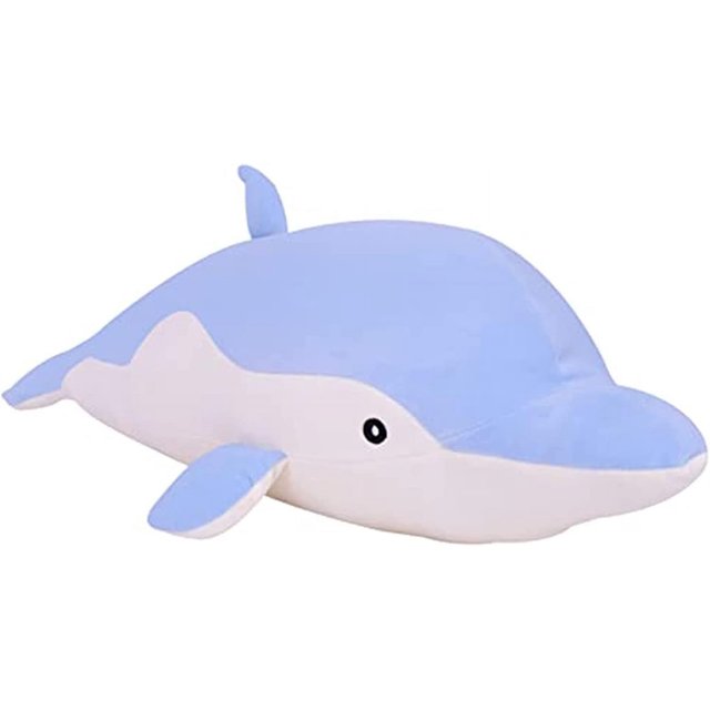 Peluche de delfín, suave y encantador, para abrazar, para niños y niñas, cojín para dormir, regalo, decoración de habitación, 43,3 pulgadas, azul