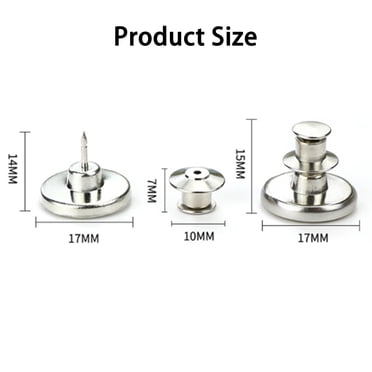 6-Pack Silver No-Sew Jeans Buttons – 17mm Removable Metal Button Tightener, Repair Kit With Screwdriver