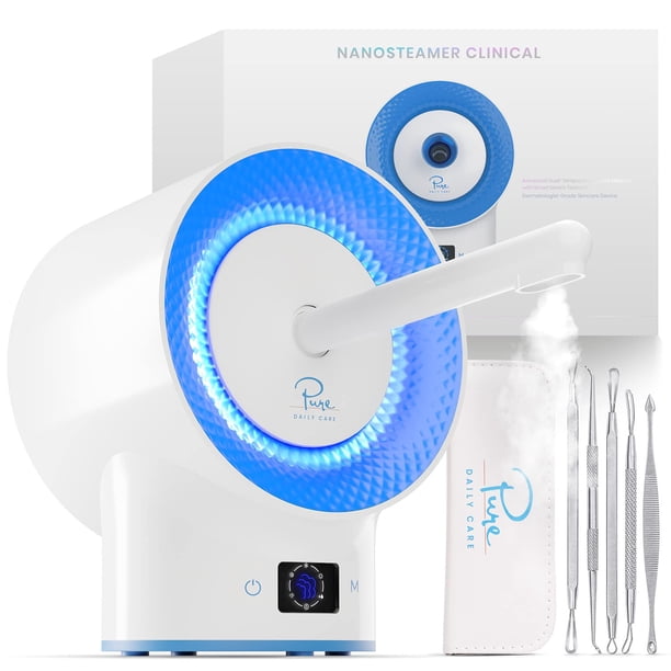 NanoSteamer Clinical - Vaporizador facial iónico de grado dermatólogo inteligente 10 en 1 con 2 boquillas de vapor multiposición - Pantalla LCD digital - Juego de extracción - 6 modos profesionales pr