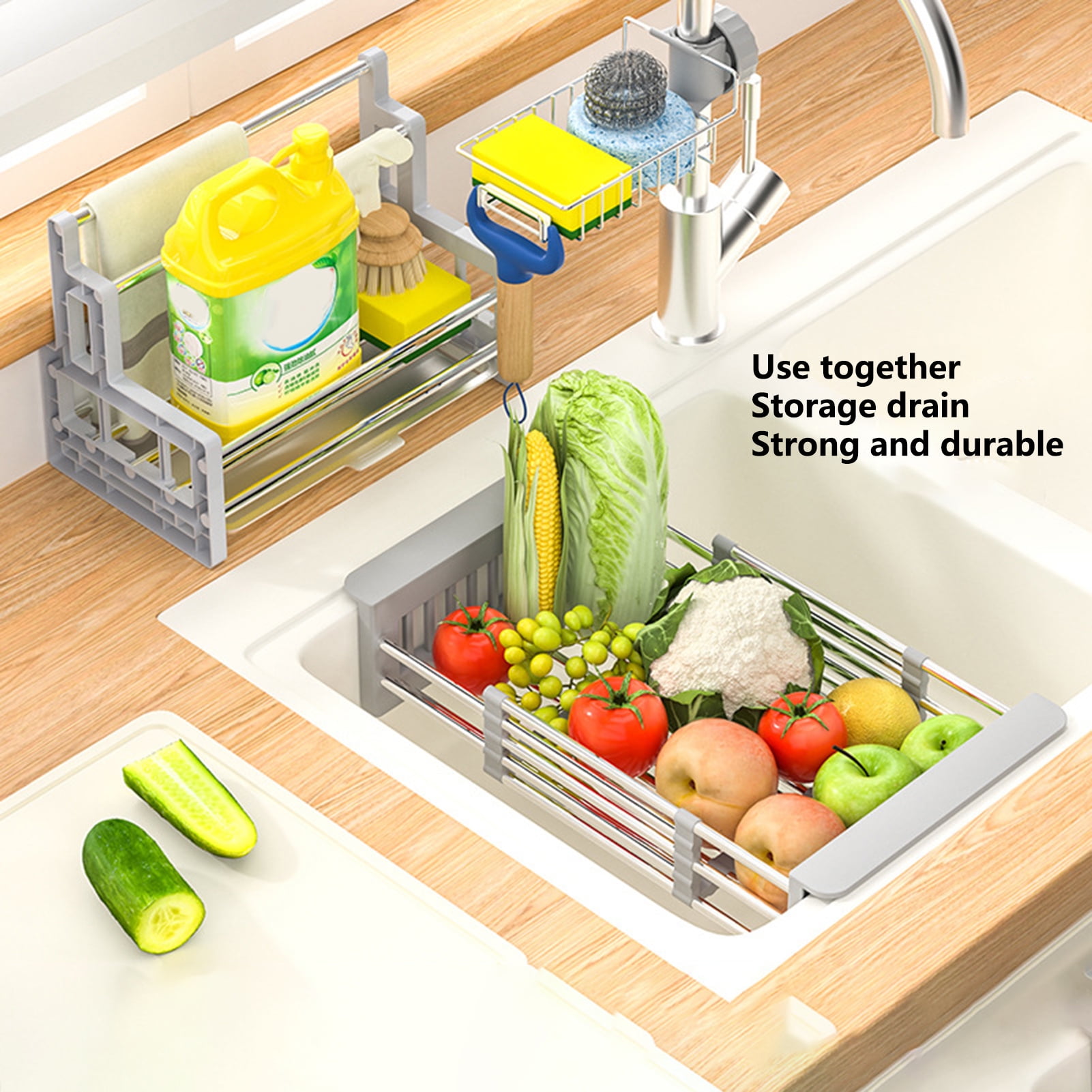 Retractable Sink Drain Basket Large Capacity MultiFunctional Rack for