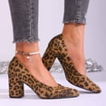 thumbnail image 2 of Win s Way Women's Leopard Print Pointed Toe Low Cut Chunky Heel Pumps Slip On Work Dress Shoes, 2 of 9