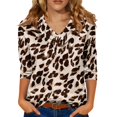 thumbnail image 2 of Iaqnaocc Womens Tops 3/4 Sleeve Silk Satin Dressy Casual Cowl Neck Tunic Blouses Fashion Color block T-Shirts Loose Fit Spring Summer Tops Light Brown L, 2 of 6