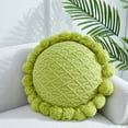 thumbnail image 2 of Acrylic Knitted Round Throw Pillow Knitting Bohemian Circular Cushion Pillow with Knit Handmade Pompoms Decorative Apple Green, Diameter 18inches, 2 of 5