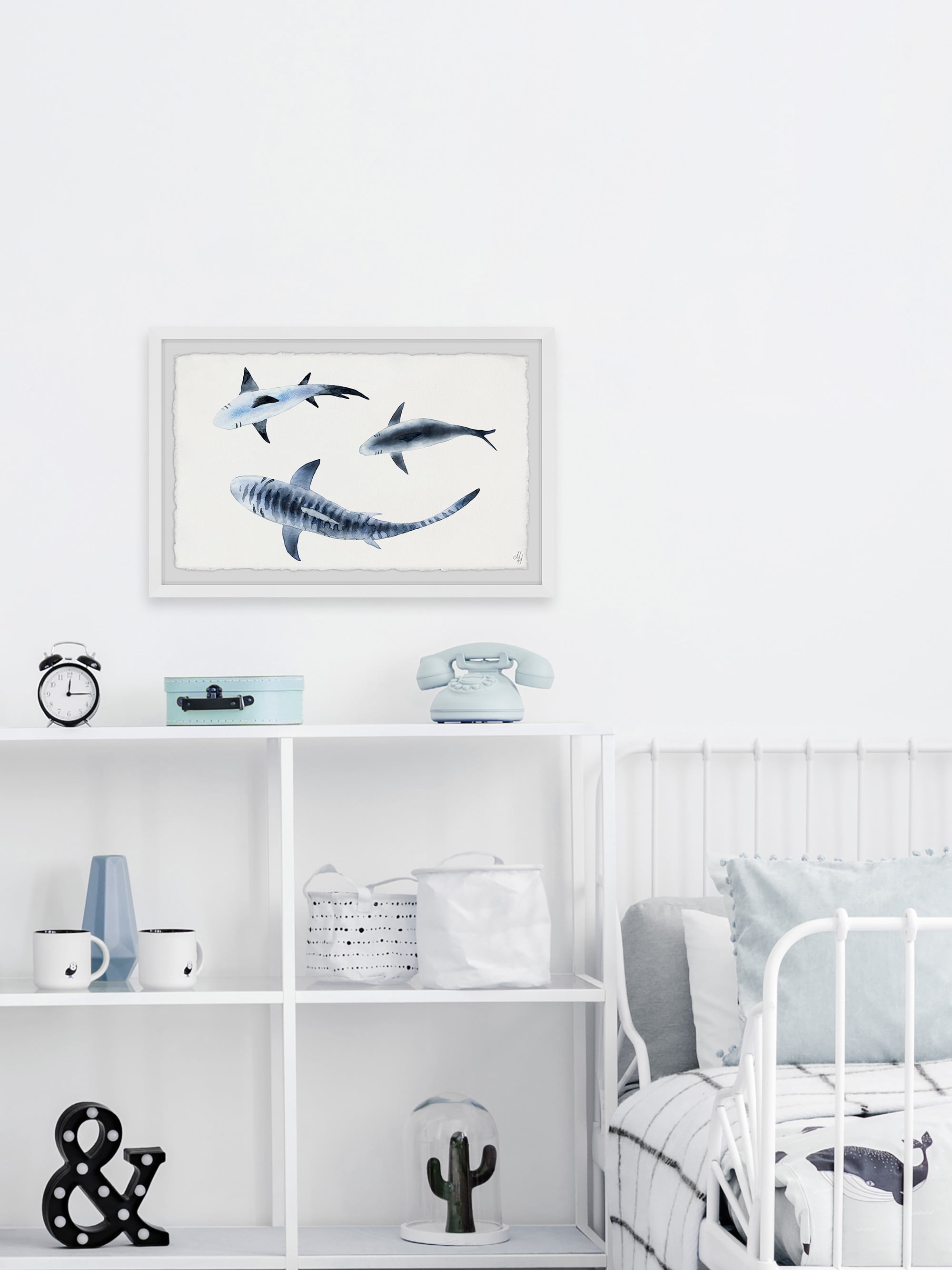 Marmont Hill Blue Fish Trio Framed Wall Art, 12" x 1.5"