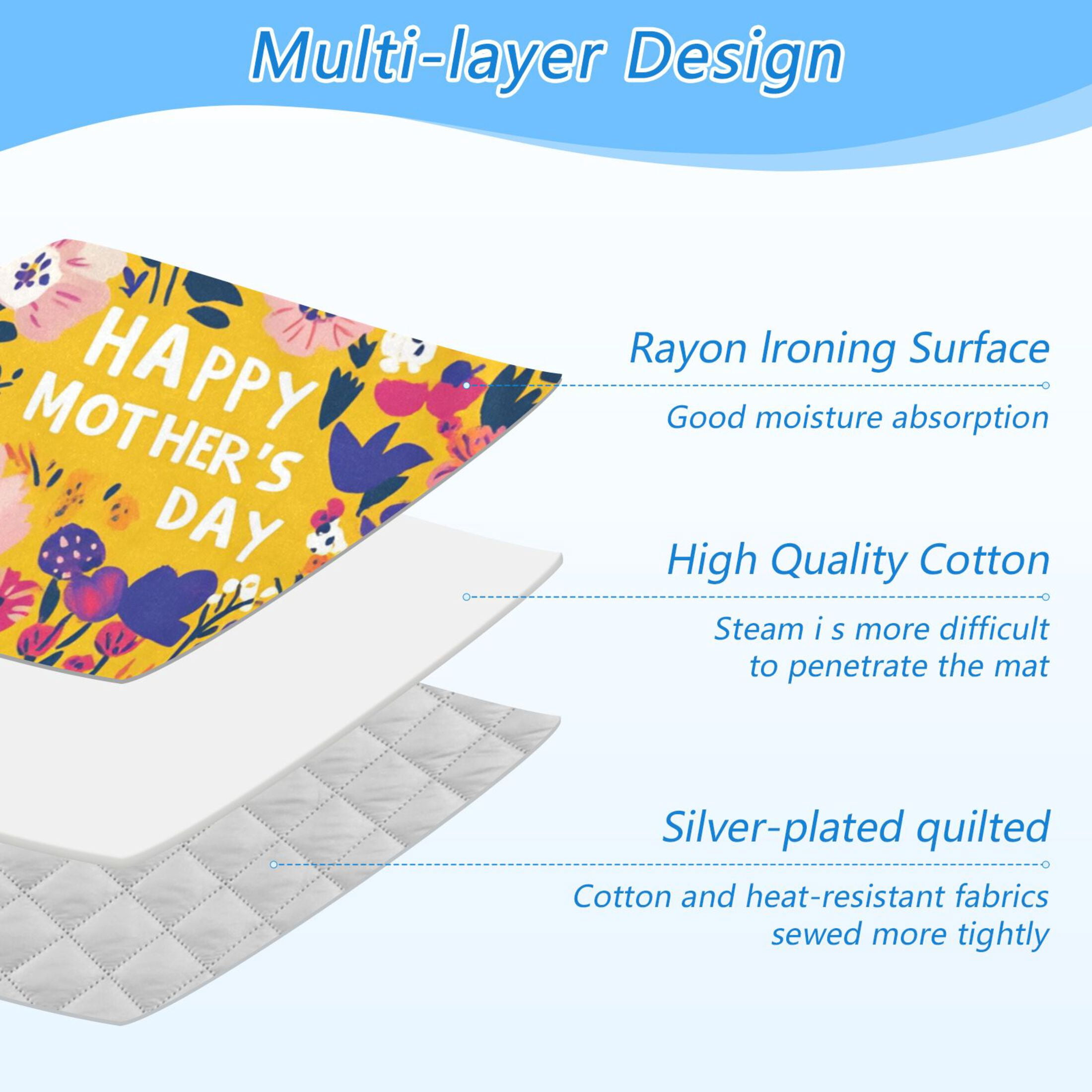 Heart Shaped Flowers Mothers Day Ironing Mat Blanket Portable Travel Ironing Pad Heat Resistant Pad 47.2" x 27.6”