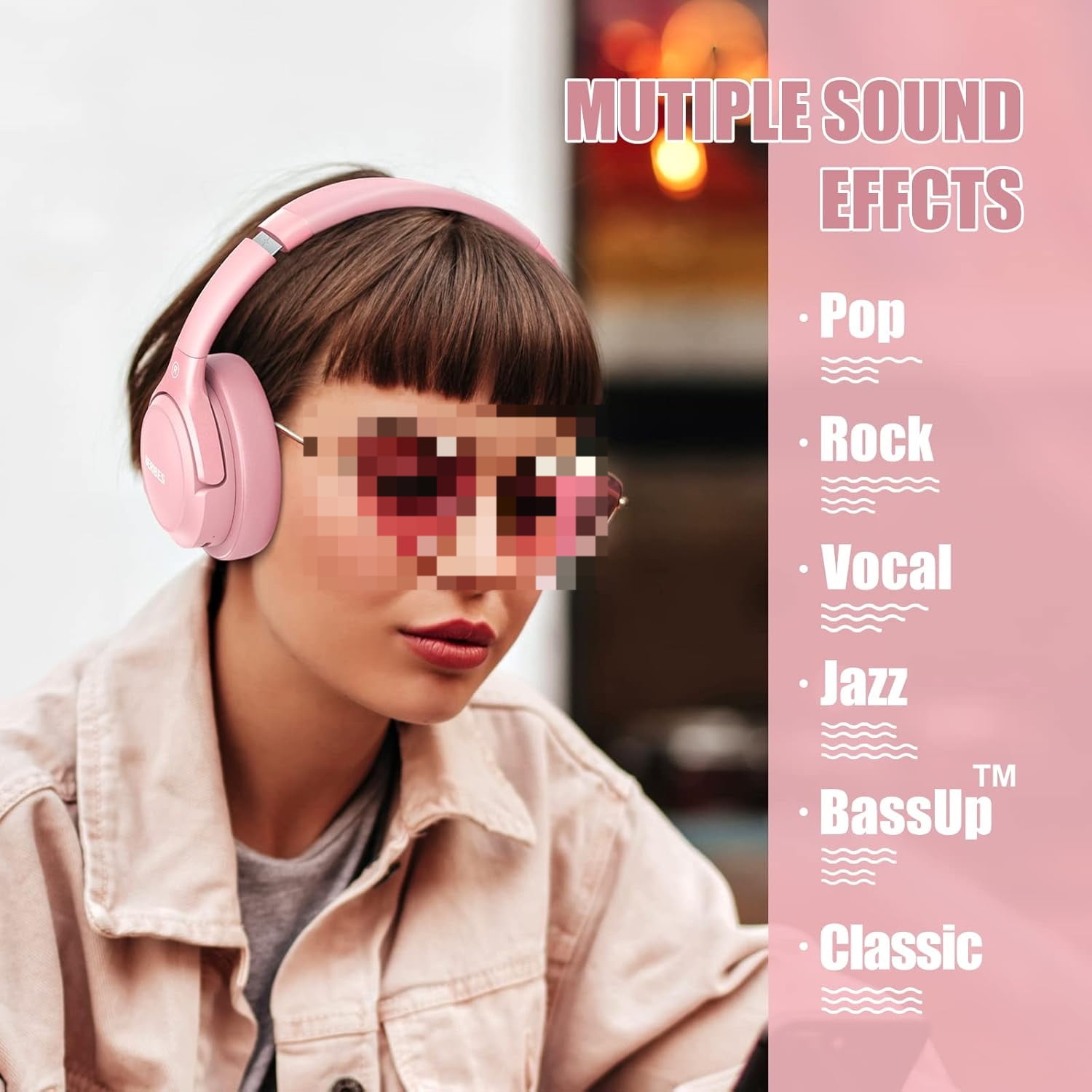 Bluetooth Headphones Over Ear, 65H Playtime and 6 EQ Music Modes Wireless Headphones with Microphone (White)