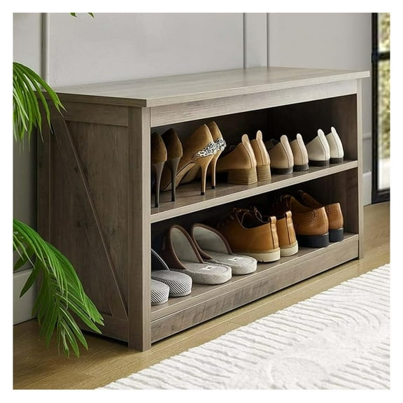 Entryway with Shoe Storage, 2-Tier Shoe Shelf Organizer for Entryway, Wooden Shoe Rack for Home, Living Room, Hallway, Grey