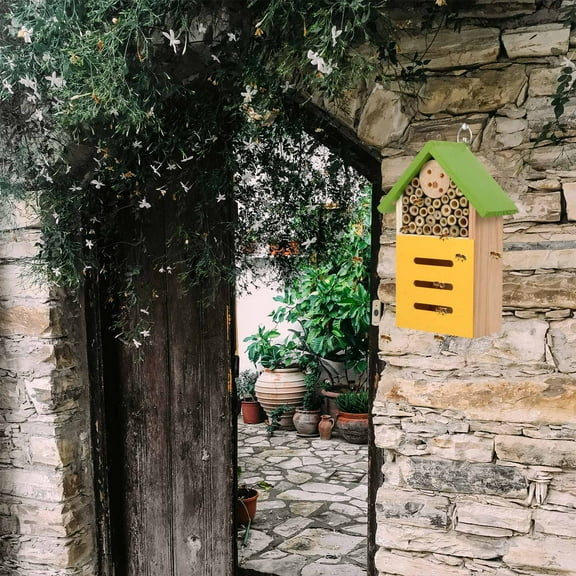 Niceauty 1Pc Painted Wooden Bee House Decorative Cabin for Garden Nesting and Hanging Use