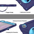 thumbnail image 6 of 3-Layer Kids Case for iPad Pro 11 2022/2021/2020/2018/Air4/Air5, Durable Sturdy Protection Silicone PC Case with Swivel Stand, Hand Strap Shoulder Strap Pencil Holder Charging Port Lid - Navyblue, 6 of 13