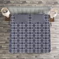 thumbnail image 3 of Ambesonne Navy Blue Quilted Bedspread Set 3 Pcs, Japanese Curves Flora, Queen Size, Navy Blue White, 3 of 3