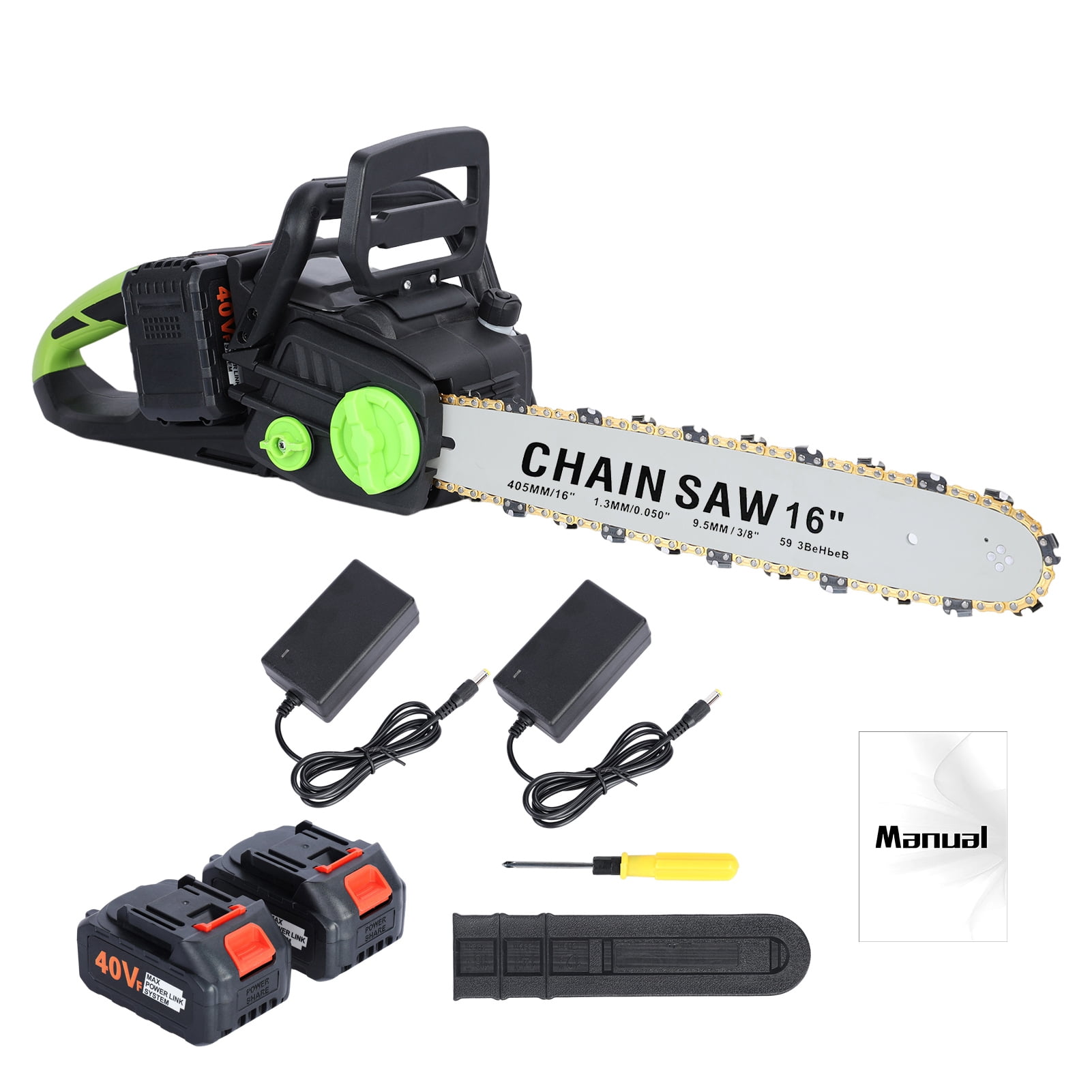 Cordless Chainsaw, 16Inch Brushless Motor Electric Chainsaw, Battery Powered Chainsaw with 2 Batteries, Auto-Lubrication Chain Saw for Tree Felling, Pruning, Logging and Firewood