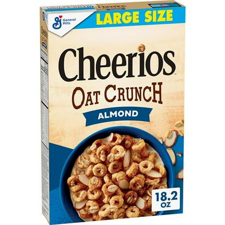 Cheerios Oat Crunch Almond Breakfast Cereal, Made With Whole Grain, Large Size, 18.2 Oz - Pack of 2