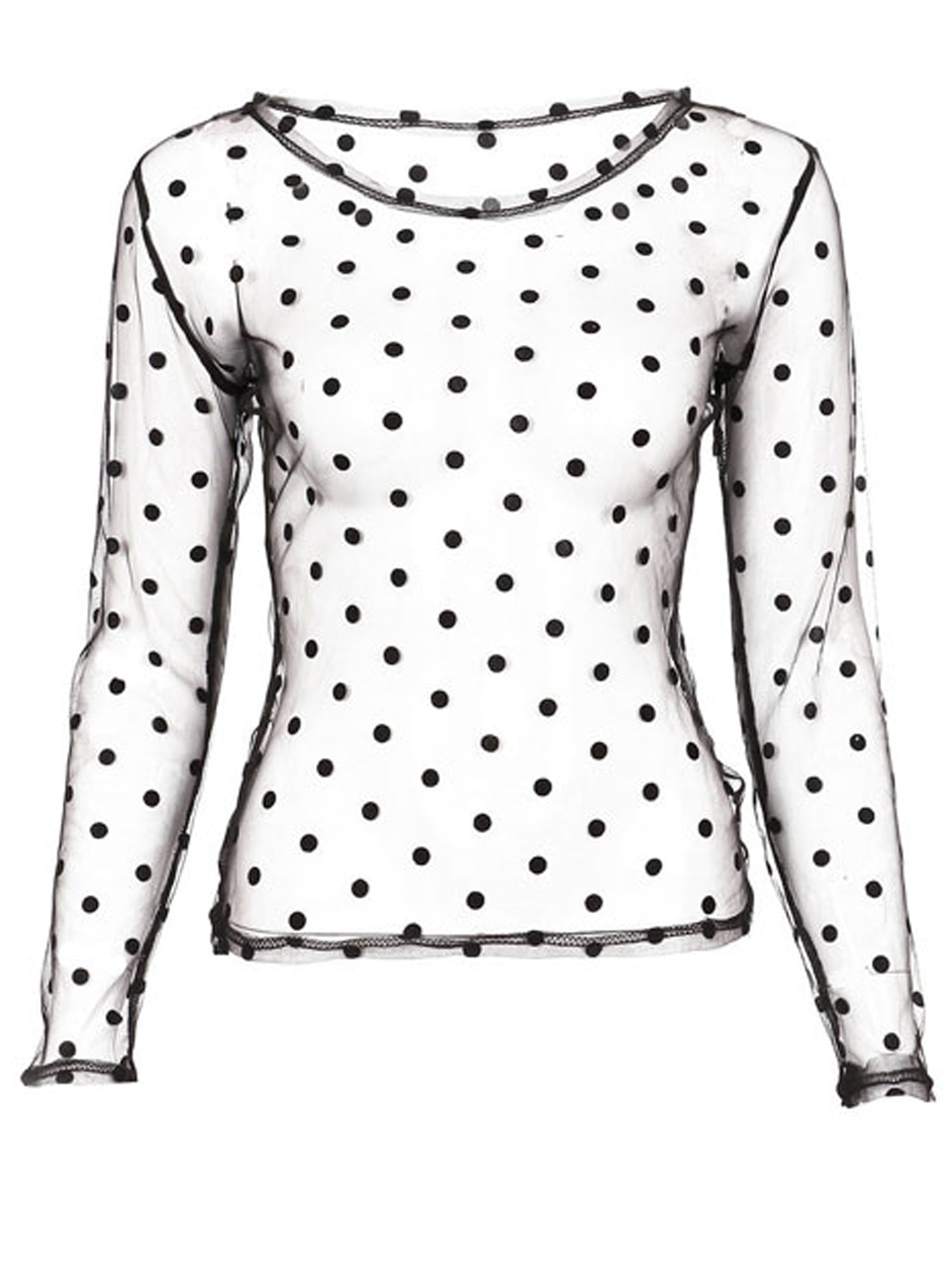 Pudcoco Women Polka Dot Transparent Mesh Sheer Crop Top T-Shirt ...