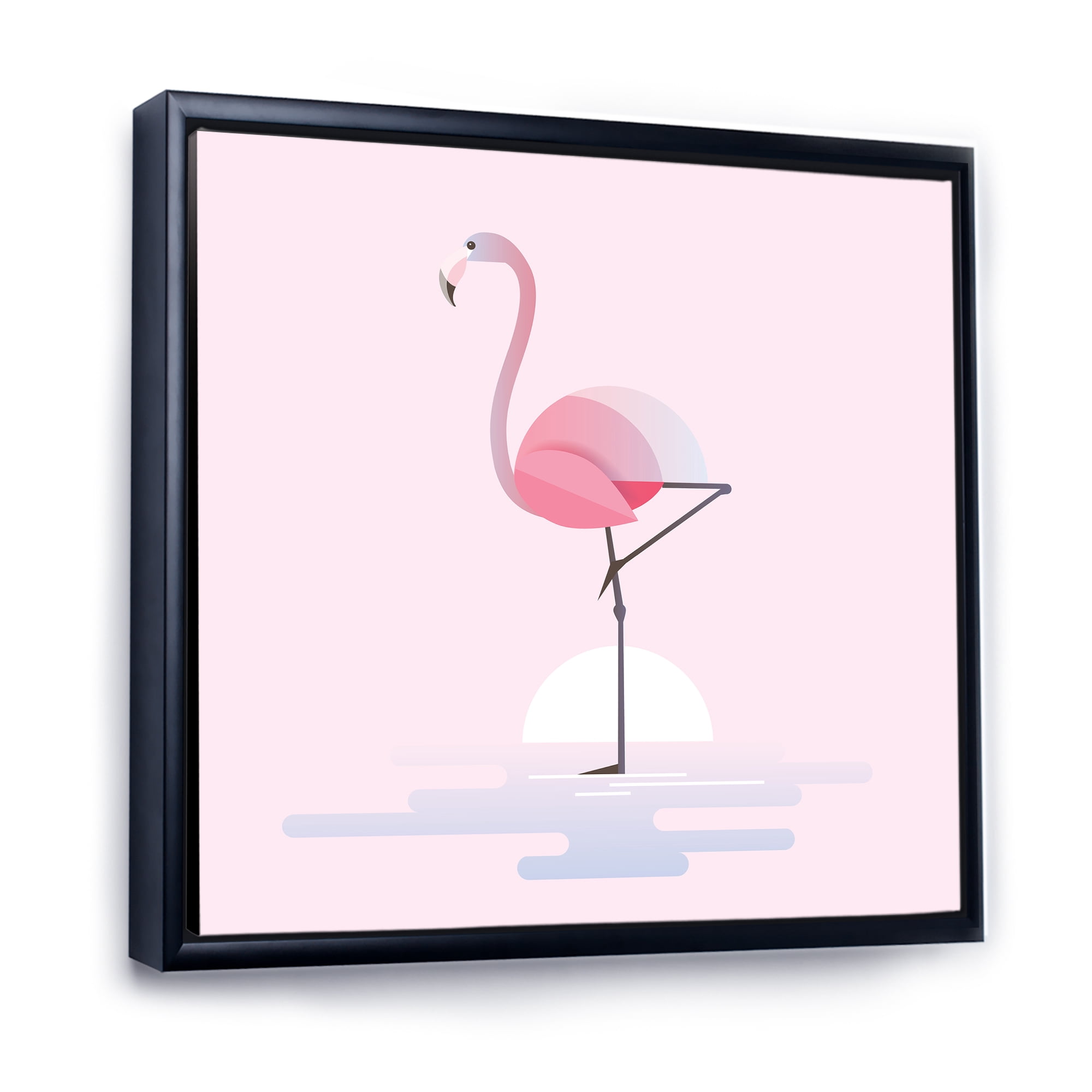 Designart 'Standing On One Toes Pink Flamingo' Farmhouse Framed Canvas Wall Art Print