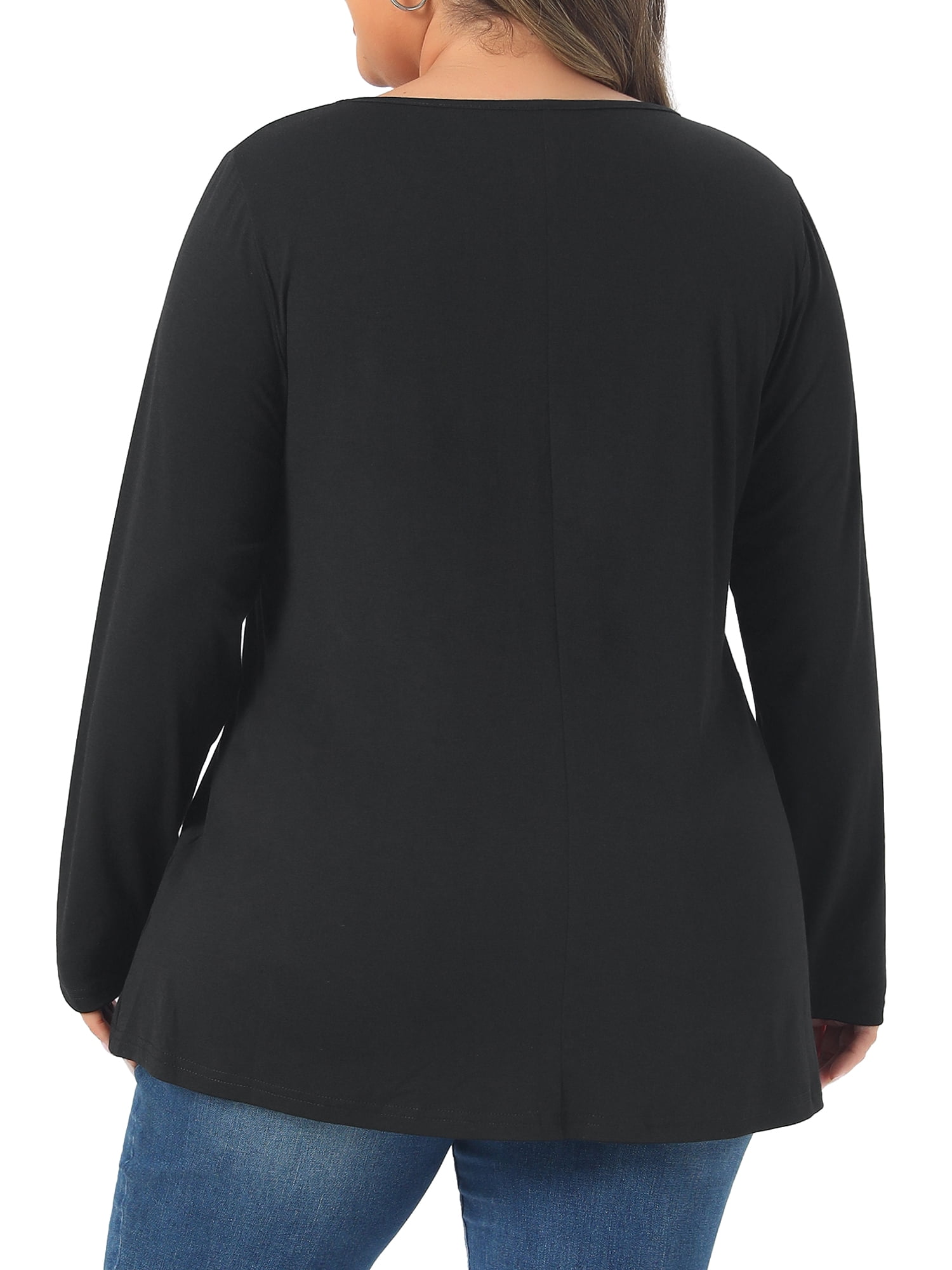 DARING DIVA Women's Plus Pleated Blouses Crew Neck Soft T-Shirt 4X Black