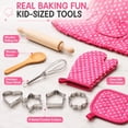 thumbnail image 5 of Rirool Kids Cooking Set, 11-Piece Pink Polka Dot Chef Dress-Up and Baking Role Play Kit with Apron, Hat, Mitt, Pot Holder, Whisk, Rolling Pin, Spoon and 4 Cookie Cutters, Ages 3-6, 5 of 8