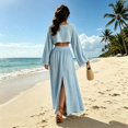 thumbnail image 5 of Womens Matching Sets Summer 2 Piece Beach Vacation Outfits Long Sleeve Crop Top High Slit Maxi Skirt Set Resort Wear, 5 of 6