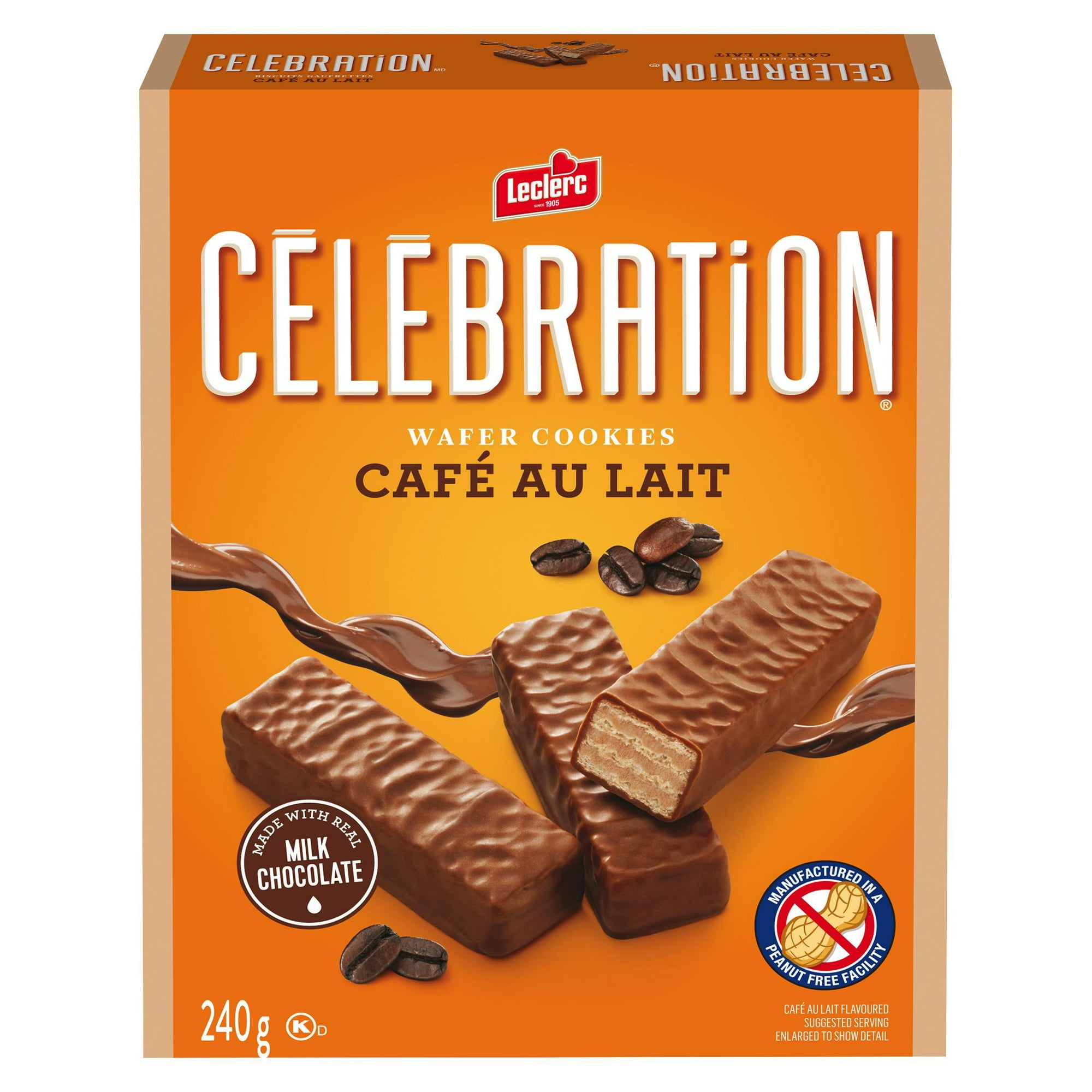 Biscuits gaufrettes Celebration de Leclerc au cafe au lait 240 g Biscuits en Boite Walmart