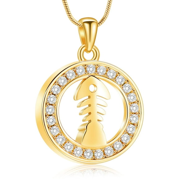 Stainless Steel Circle of Life Fish Bone Urn Pendant Memory Necklace for Cremation Ashes Holder Memorial Jewelry