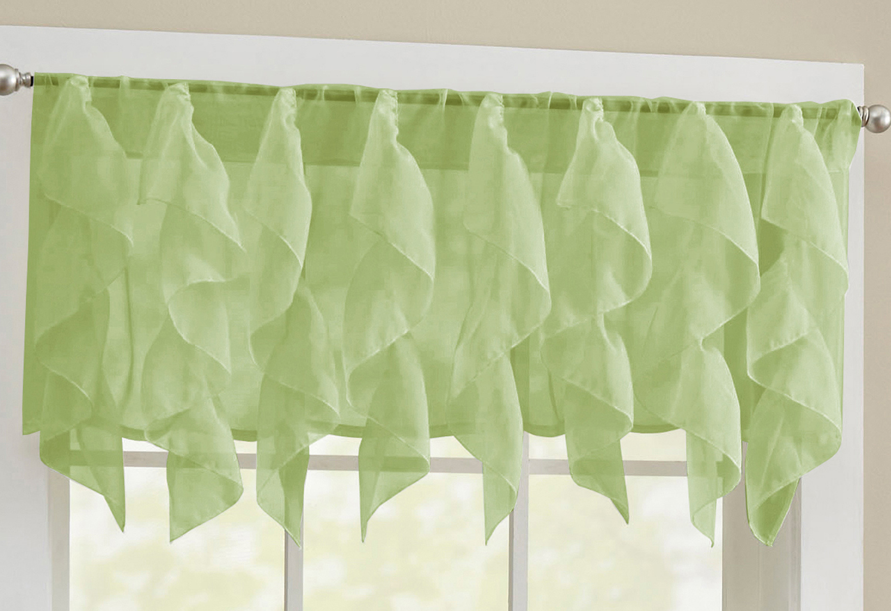 Sheer Voile Vertical Ruffle Kitchen Curtain Set – 36" Tiers & Valance – Lorraine Home Fashions
