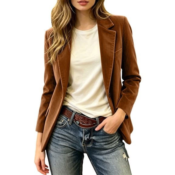 Cmfcve Womens Corduroy Blazer Fall Winter Dressy Casual Suit Jackets Long Sleeve Button Down Loose Fit Blazer Coat