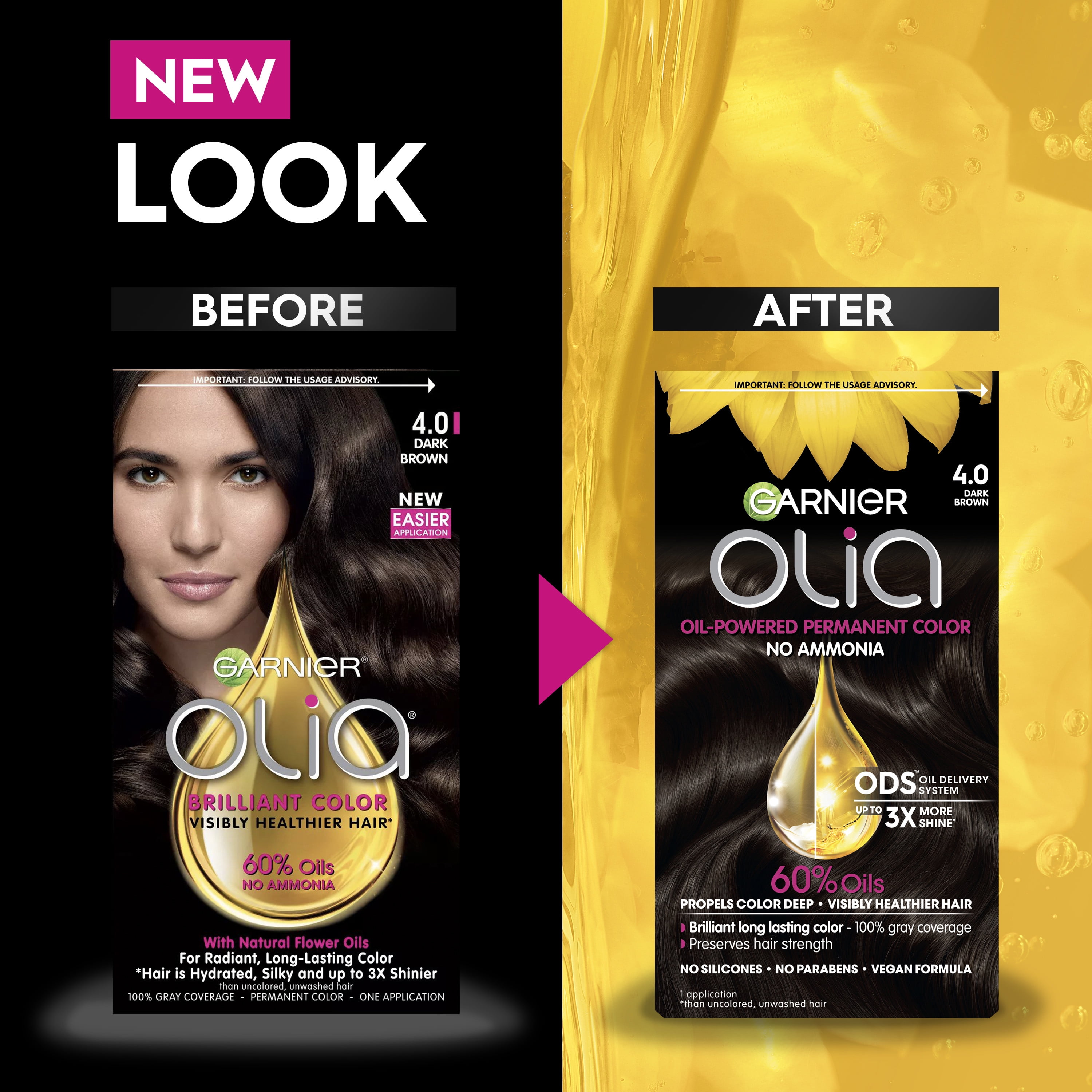 Garnier Olia Oil Powered Ammonia Free Permanent Hair Color,  Dark Brown,  1 kit 