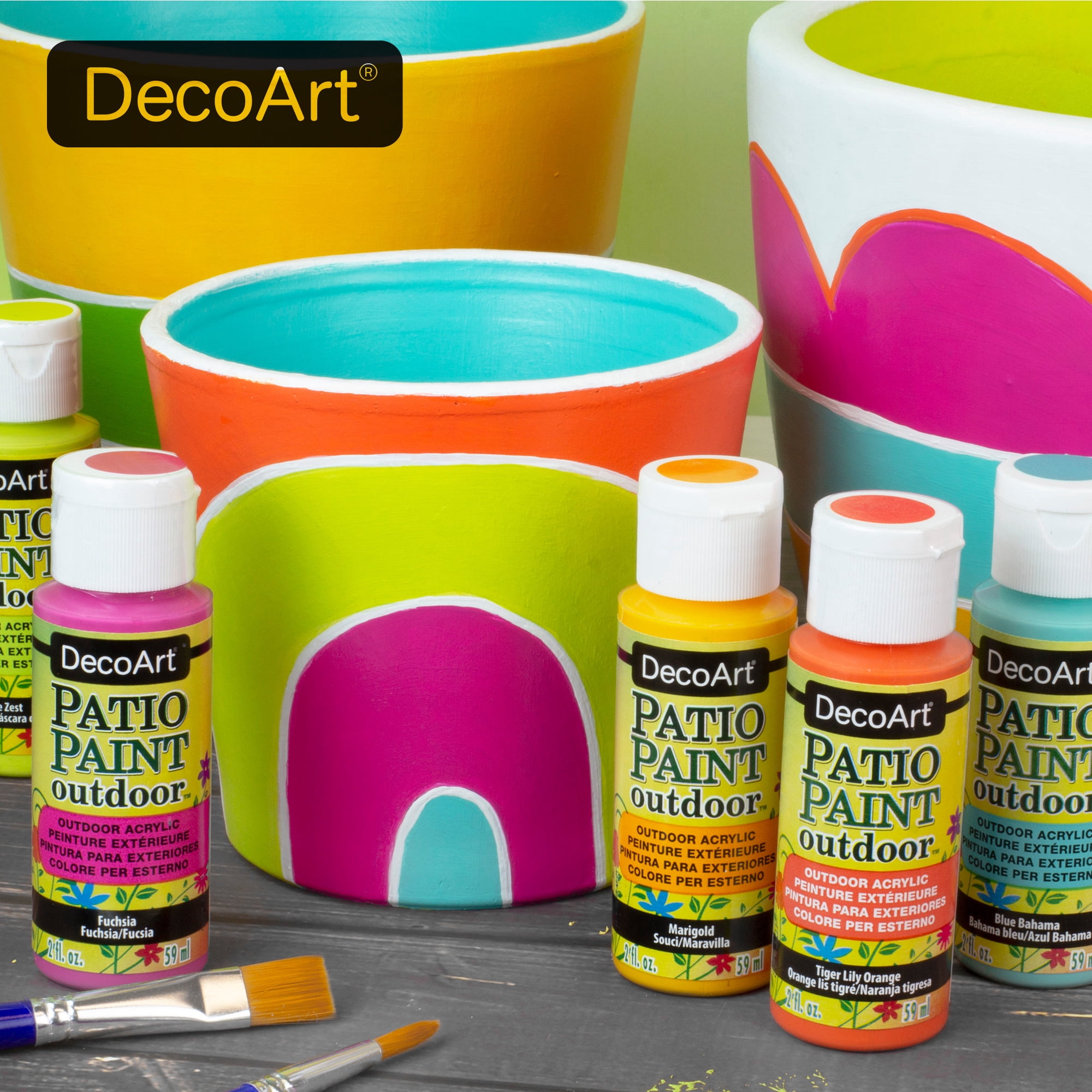 DecoArt Patio Paint Outdoor Acrylic Paint Starter Set, 24 Colors, 2 oz Bottles, Satin Finish